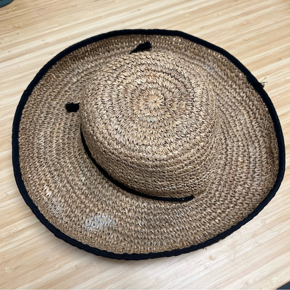 Stylish Straw Sun Hat with Black Trim